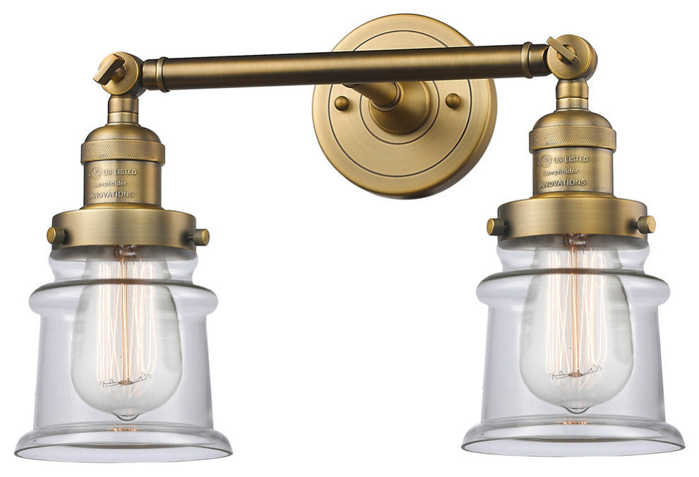 Small Canton 2-Light Bath Vanity-Light, Brushed Brass, Clear