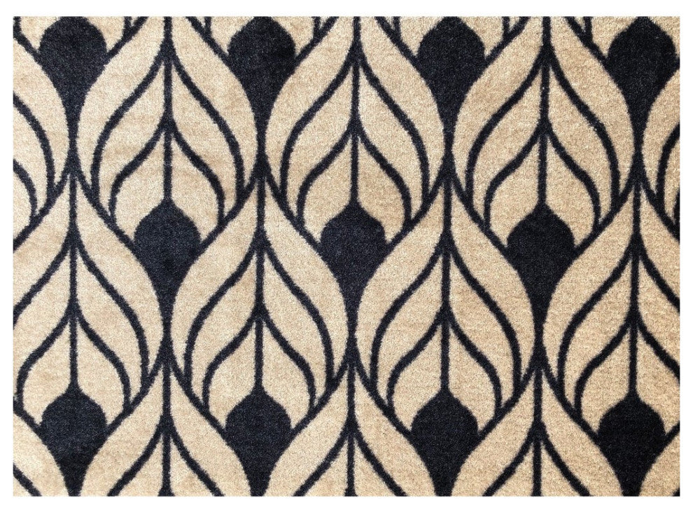 2' x 3' Graphite and Tan Abstract Leaves Washable Floor Mat