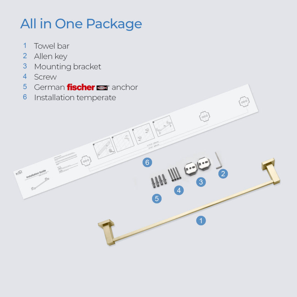 Cube 24" Bathroom Towel Bar KBA1504, Brushed Gold