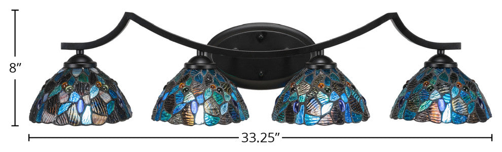 Zilo 4 Light Bath Bar, Matte Black Finish, 7" Blue Mosaic Tiffany Glass