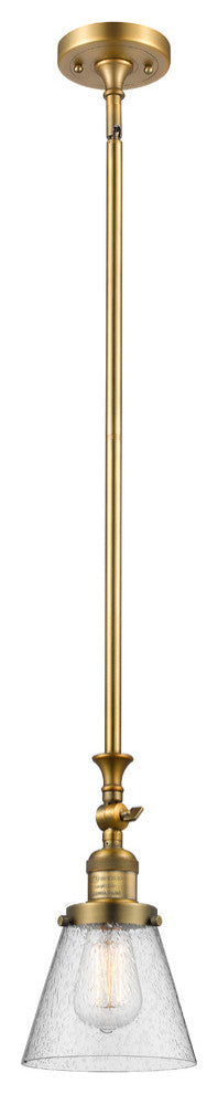 1-Light Small Cone 6" Pendant, Brushed Brass, Glass: Seedy