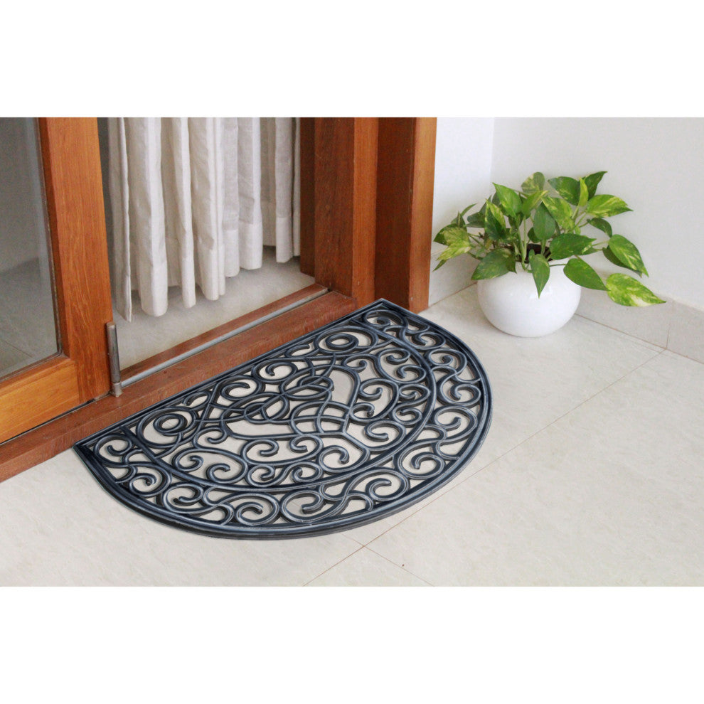 Silver Moulded Vines Half-round Rubber Doormat, 24"x36"