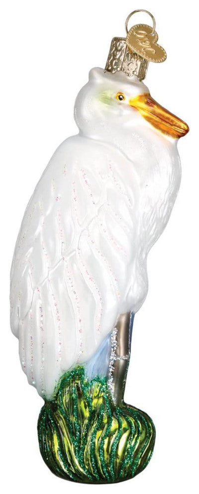 Old World Christmas Bird Watcher Collection Glass Blown Ornaments Great Egret