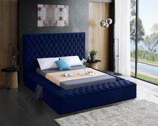 Bliss Velvet Upholstered  Bed, Navy, King