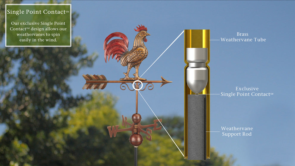 Bantam Red Rooster Weathervane, Pure Copper Hand Finished Multi-Color Patina