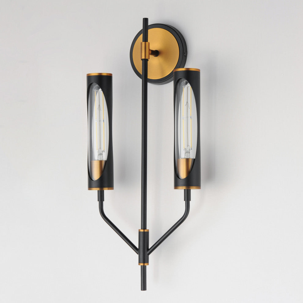 Maxim 16170 Regent 2 Light 23" Tall LED Bathroom Sconce - Black / Antique Brass