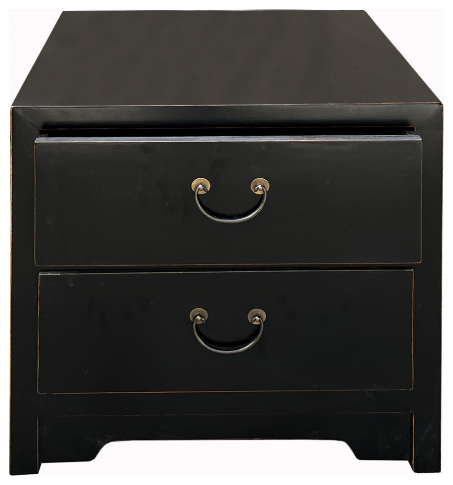 Oriental Black Lacquer 2 Drawers End Table Nightstand Cabinet Hcs7595