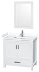 36"SGL Bathroom Vanity, White, White Cult. Marble Countertop, Sink, 24" Mirror