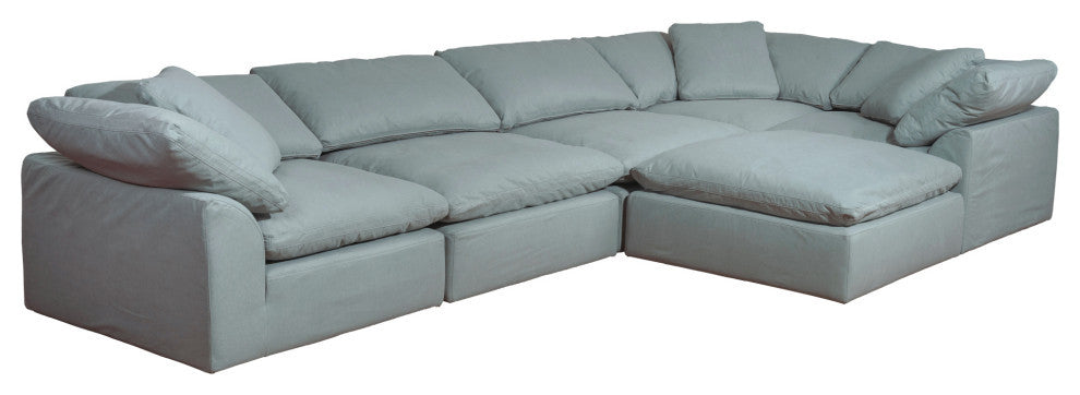 6-Piece Slip-Covered L-Shape Sectional Sofa With Ottoman, Ocean Blue