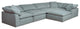 6-Piece Slip-Covered L-Shape Sectional Sofa With Ottoman, Ocean Blue