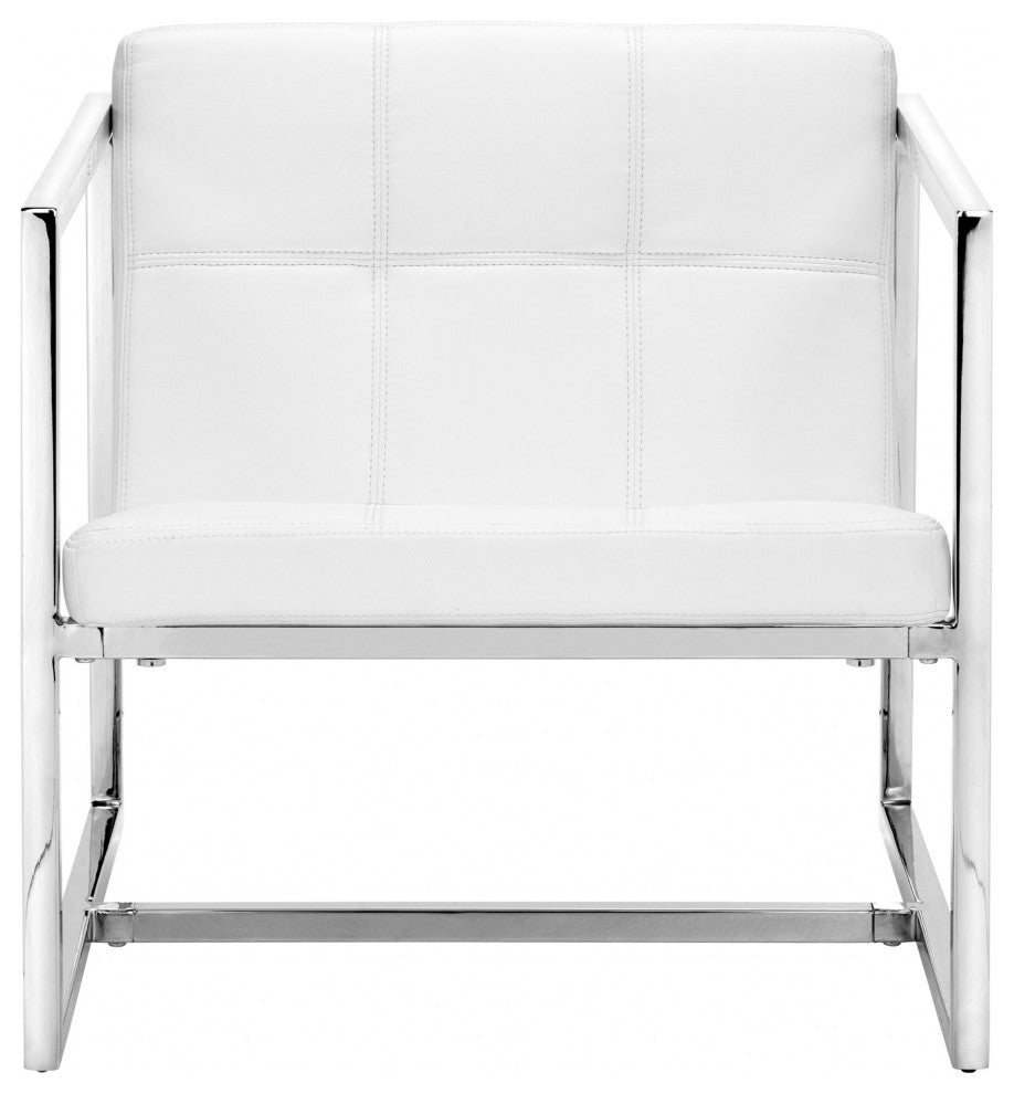Chrome Cubed White Faux Leather Armchair