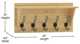 Daly Wall Mounted Solid Pine Wood Storage Rack With Upper Shelf and 5 Hooks, Bamboo