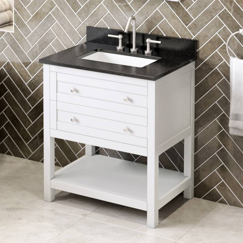 Astoria Transitional 30" White Vanity, Black Granite Vanity Top