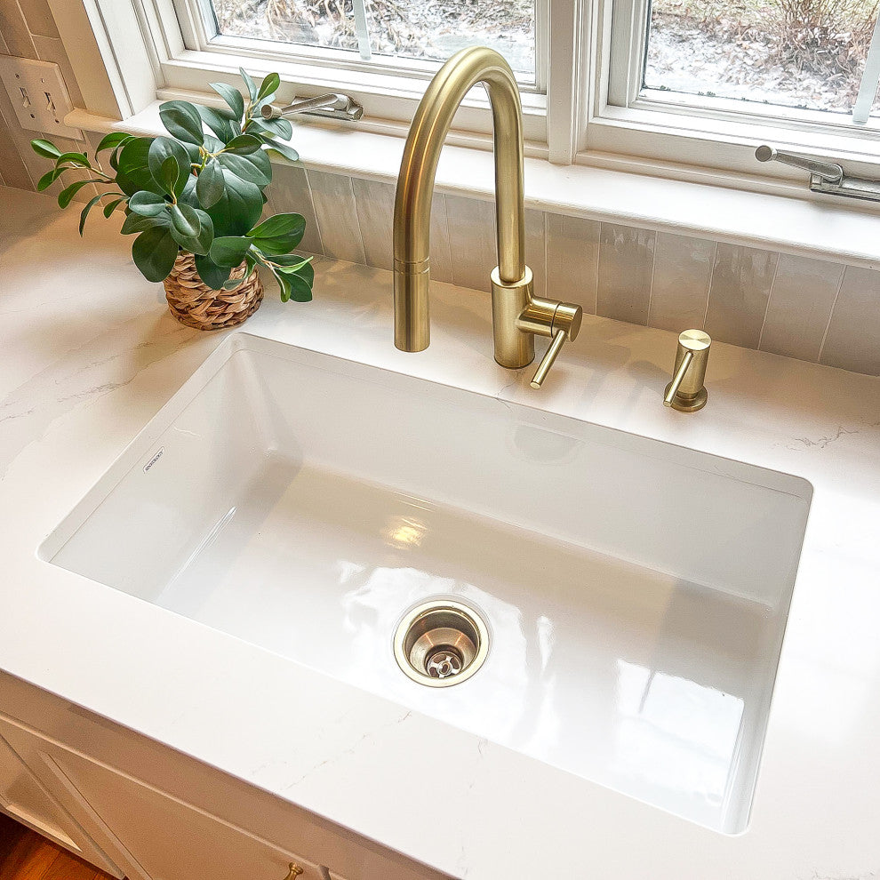 Eden Crisp White Fireclay 31" Single Bowl Undermount Kitchen Sink