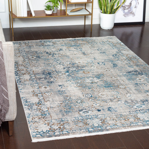 Surya Solar SOR-2307 3'x5' Rug, Sky Blue/Blue/Taupe/Gray/Light Gray/White/Yellow