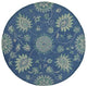 6" Round Navy and Green Floral Vines Area Rug