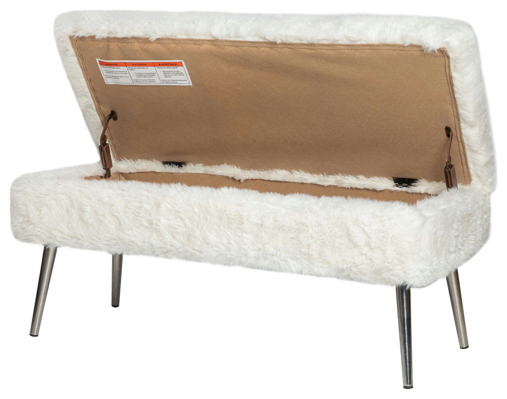 Huggy Luxury Plush Faux Fur Upholstered Storage Bench - Natural