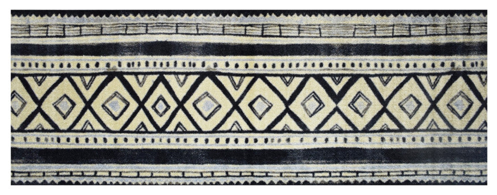 2' x 6' Black and Gray Modern Tribal Washable Runner Rug