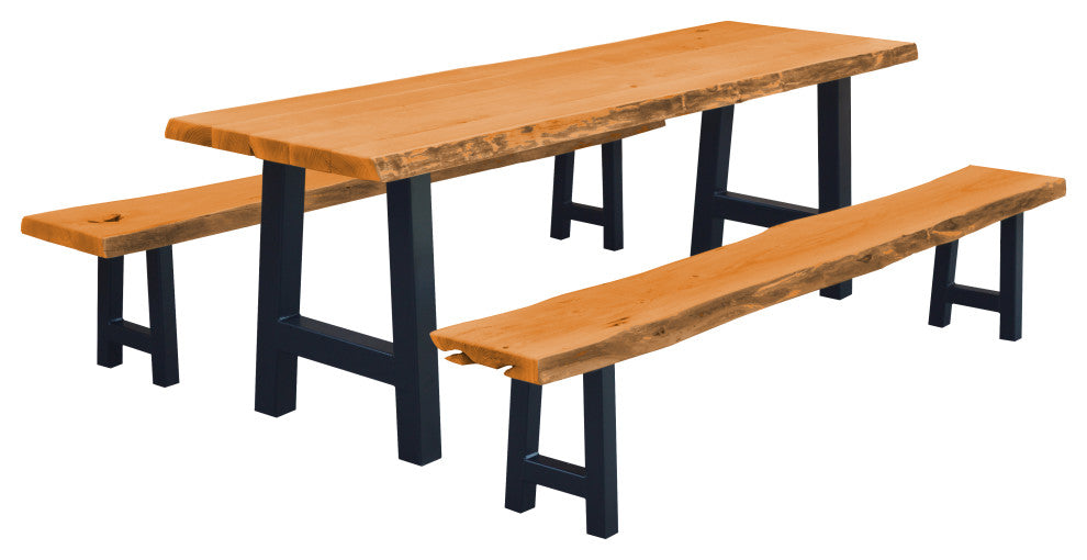 Live Edge Locust Ridgemont Table with 2 Benches, Natural Stain, 8 Foot