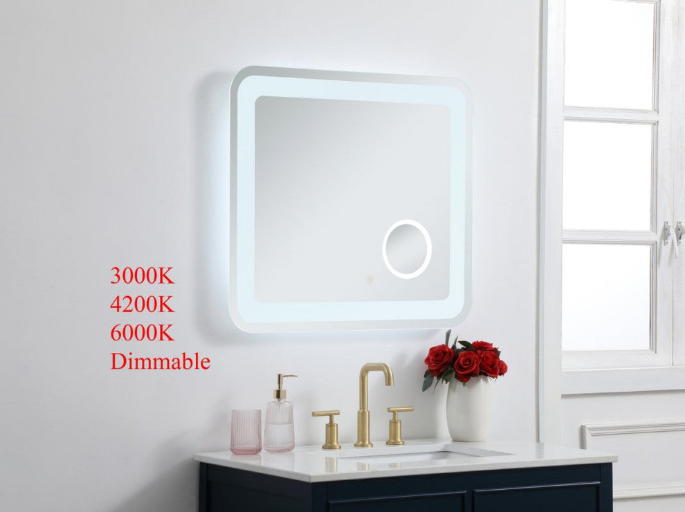 Lucy 27"x30" Hardwired LED Mirror With Magnifier and Color Changing Temperature