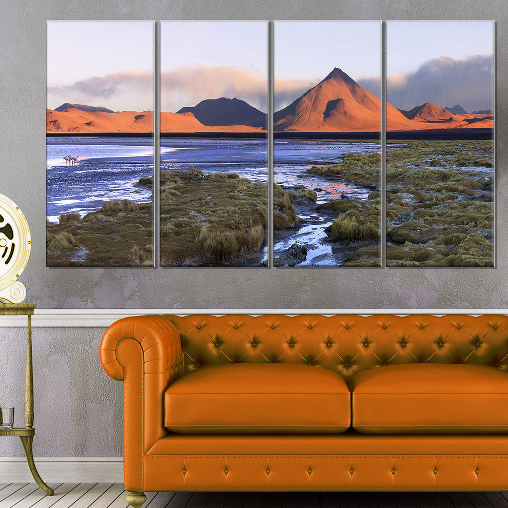 "Colorada Lagoon And Volcano Pabellon" Landscape Wall Art, 4 Panels, 48"x28"