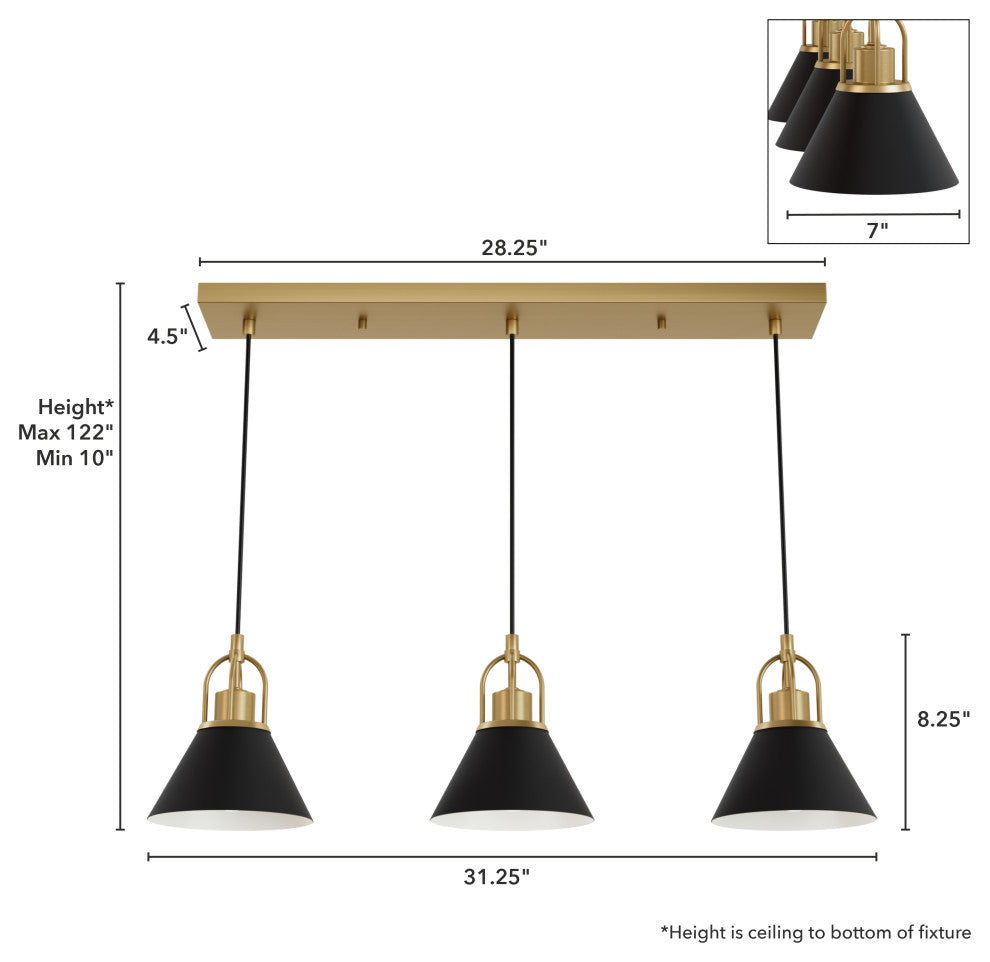 Carrington Isle Luxe Gold and Flat Matte Black 3 Light Pendant Cluster