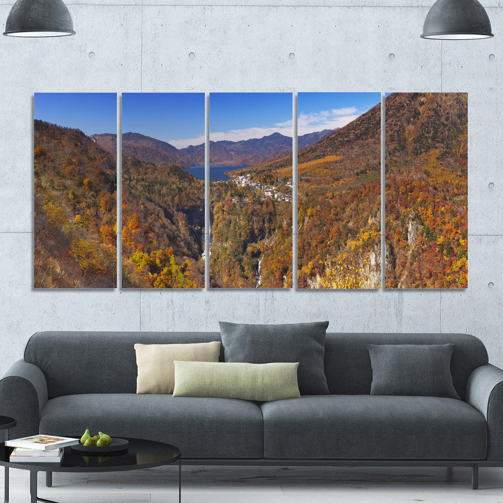 Kegon Falls near Nikko Panorama, Landscape Canvas Art Print, 60"x28", 5 Panels