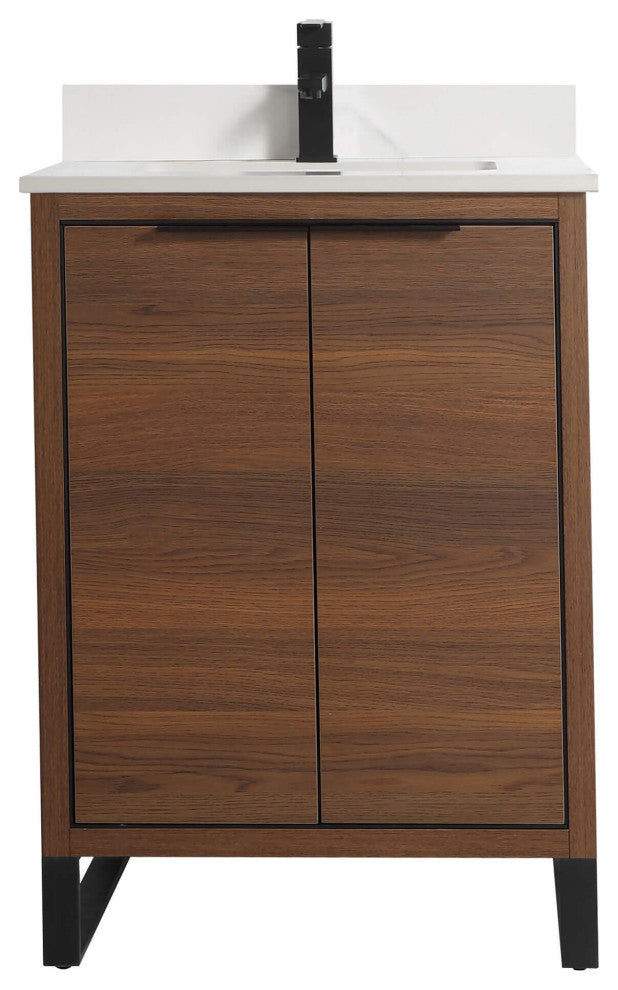 Opulence Bath Vanity, Walnut Ebony, 24", Black Hardware, White Top