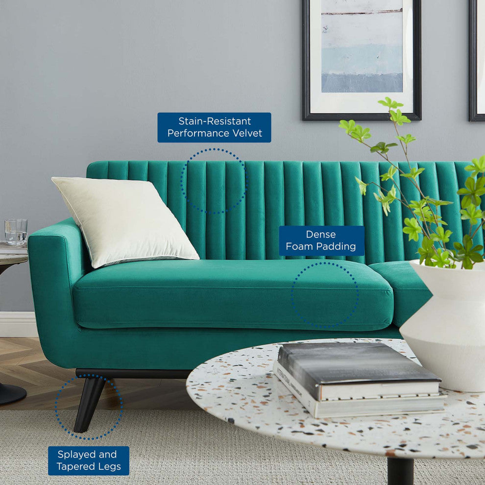 Tufted Sofa, Velvet, Teal Blue, Modern, Living Lounge Hotel Lobby Hospitality