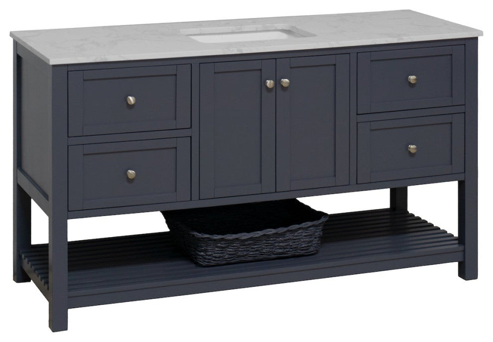 Lakeshore 60" Single Bathroom Vanity, Marine Gray, Engineered Carrara