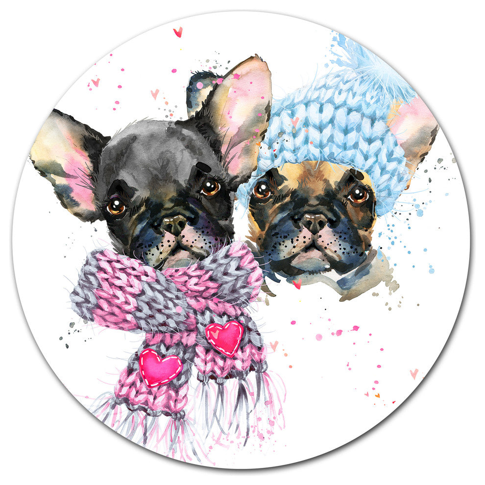 Lovely Puppies With Neck Shawls, Animal Art Round Wall Art, 23"