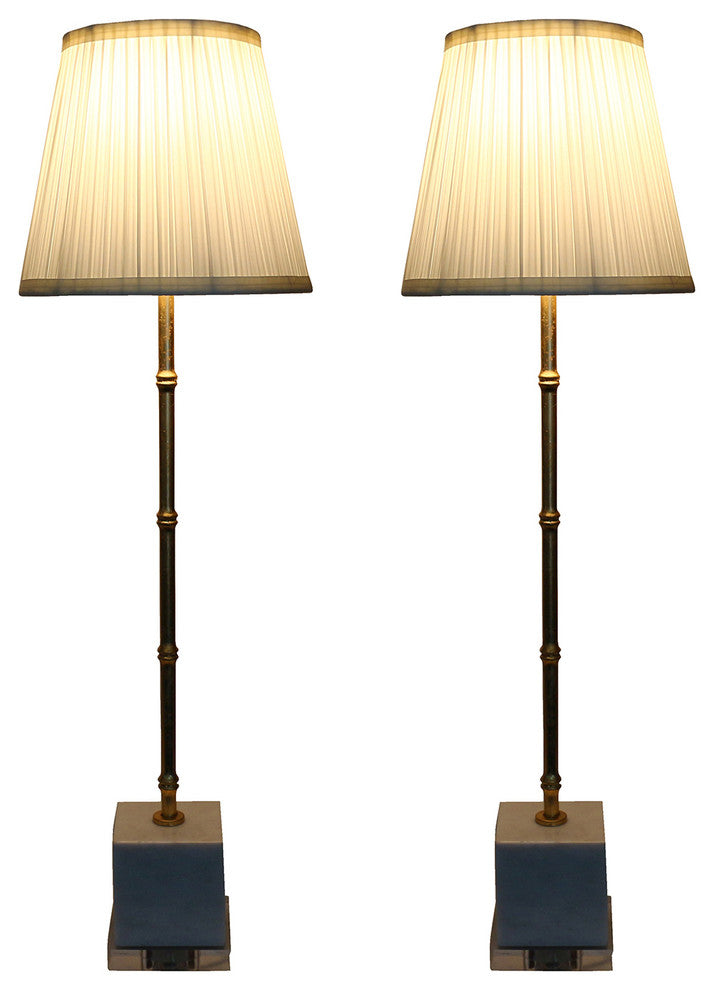 Urbanest, Set of 2, Serrino Buffet Lamps, Gold with White Marble, 29" Tall