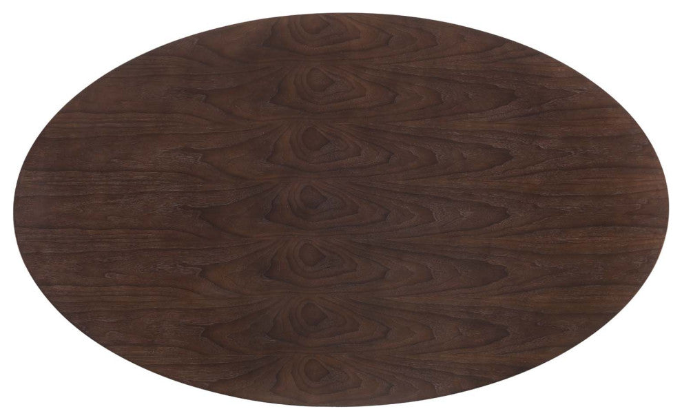 Dining Table, Oval, Wood, Rose Gold Dark Brown Brown Walnut, Modern, Cafe Bistro