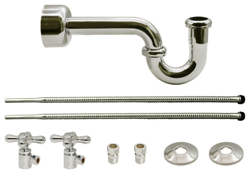 Victorian Pedestal Lavatory Kit - Cross Handles In Polished Brass, Polished Nickel