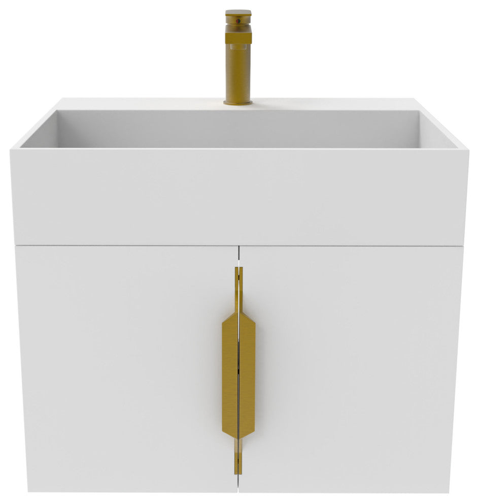 CastelloUSA Amazon 24" Wall Mounted Bathroom Vanity Set, White, White Top, Gold