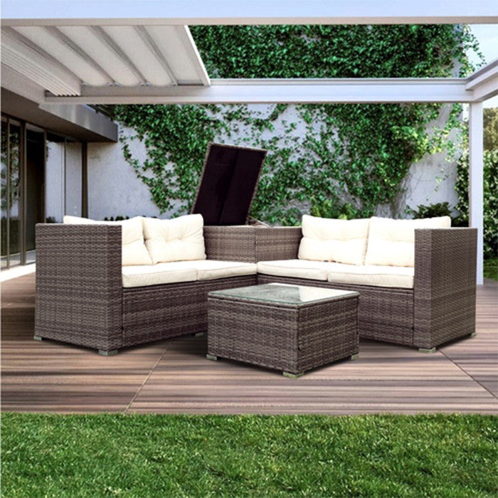 4 Piece Patio Sectional Wicker Rattan Outdoor Sofa Set With Storage Box