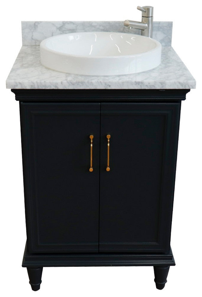 25" Single Vanity, Dark Gray Finish With White Carrara And Round Sink