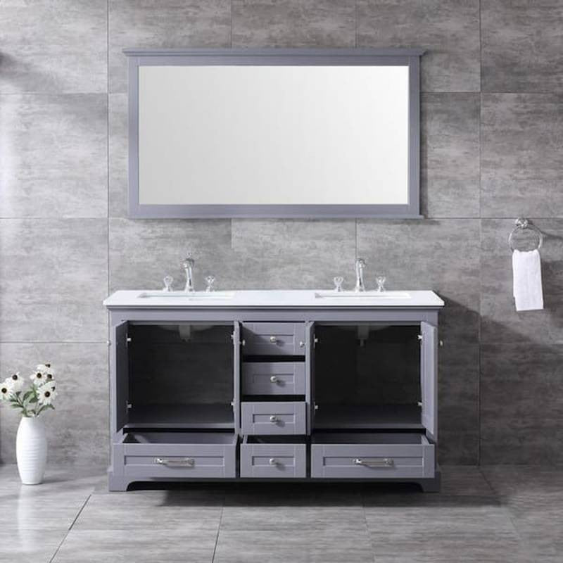 Dukes 60" Dark Grey Double Square Sink Vanity with Quartz Top, With Mirror