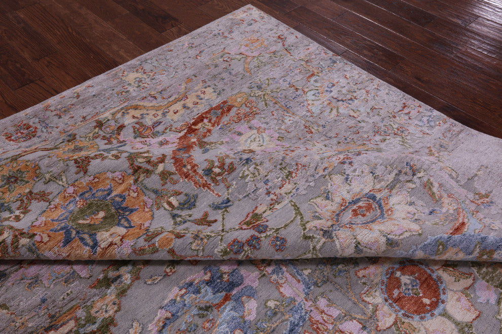 7' 11" X 9' 10" Persian Sickle Leaf Design Hand Knotted Wool & Silk Rug - Q15805