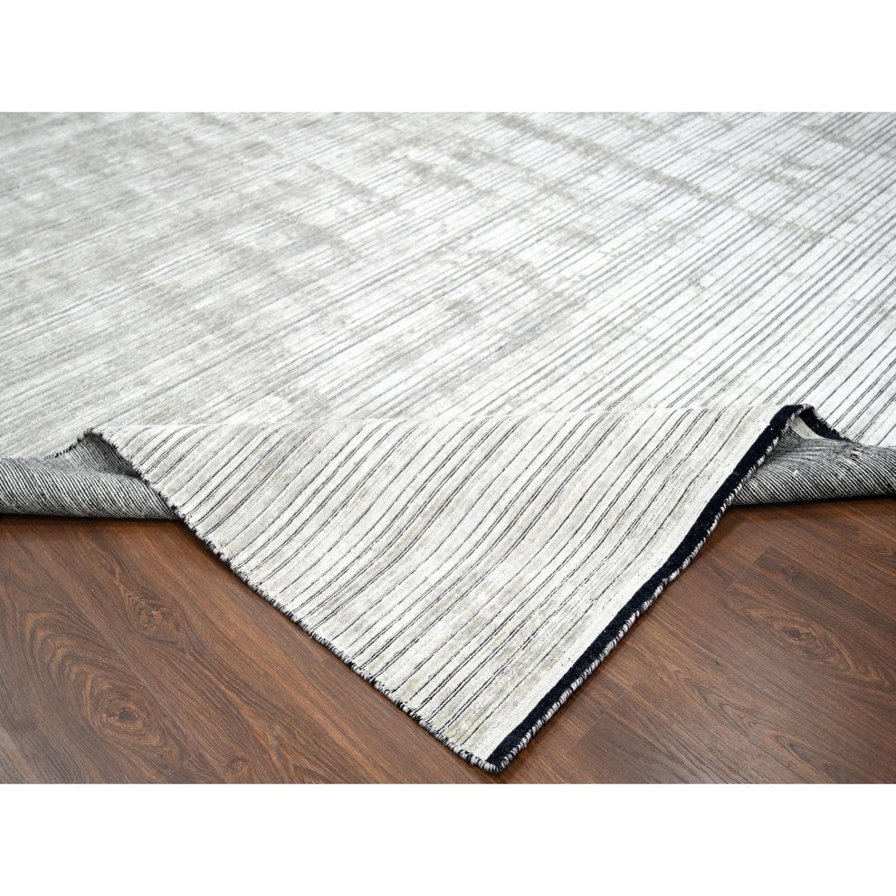 Taupe Modern Textured Hand Loomed Wool and Silk Oversized Rug, 14'x16'2"