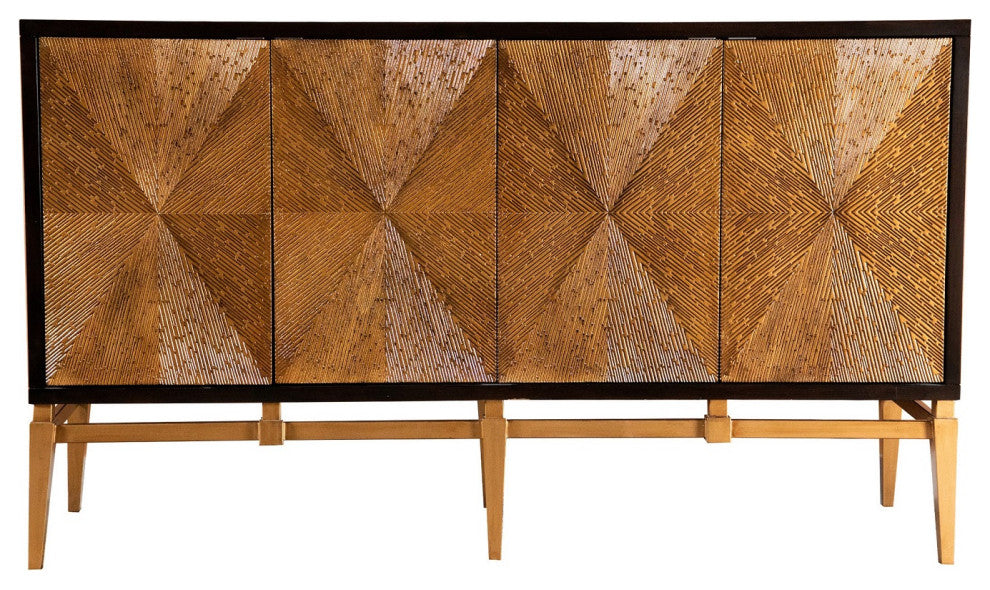 Sunburst 4-Door Accent Cabinet, Brown And Antique Gold