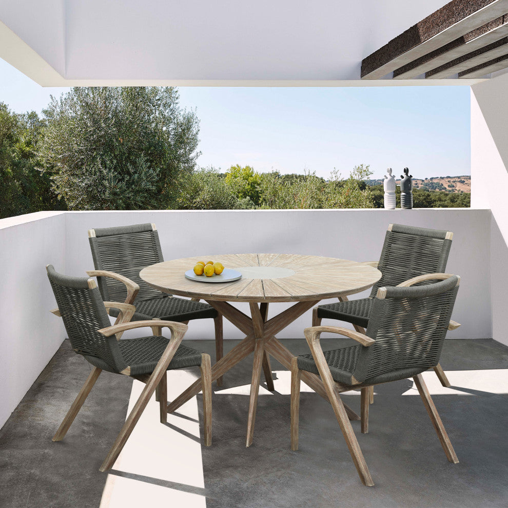 Oasis and Brielle Outdoor 5-Piece Light Eucalyptus and Concrete Dining Set