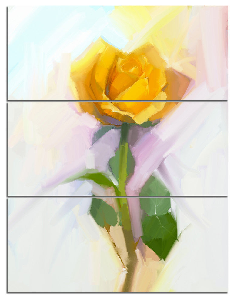 Rose With Green Leaves Painting, Floral Triptych Canvas Artwork, 28x36, 3 Panels