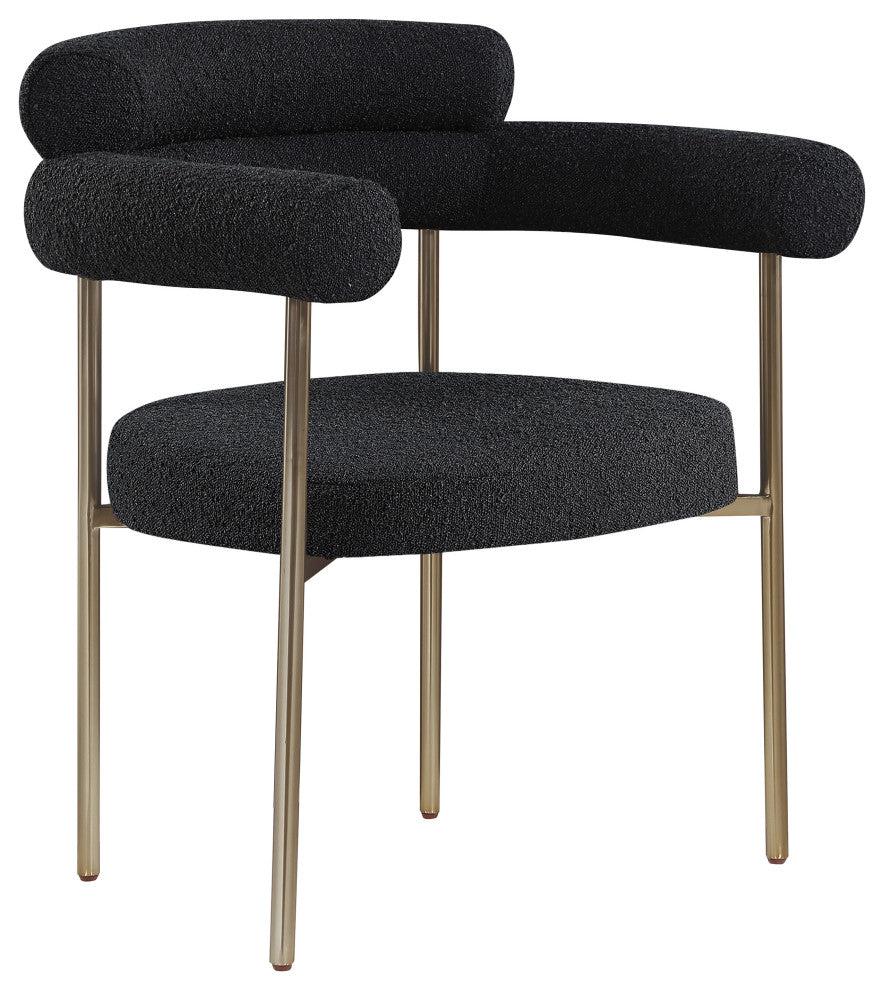 Blake Upholstered Dining Chair, Black, Boucle Fabric, Brushed Brass, Set of 2