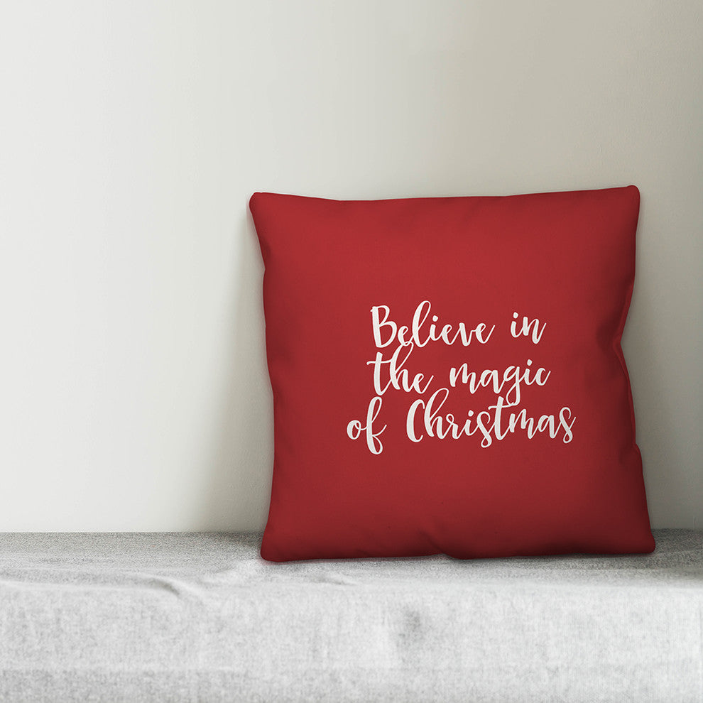 Believe, The Magic of Christmas, Red 18x18 Throw Pillow