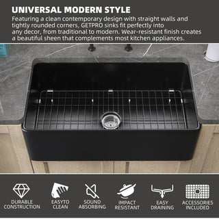 30" x20" Apron-Front Workstation Single Bowl Fireclay Farmhouse Kitchen Sink