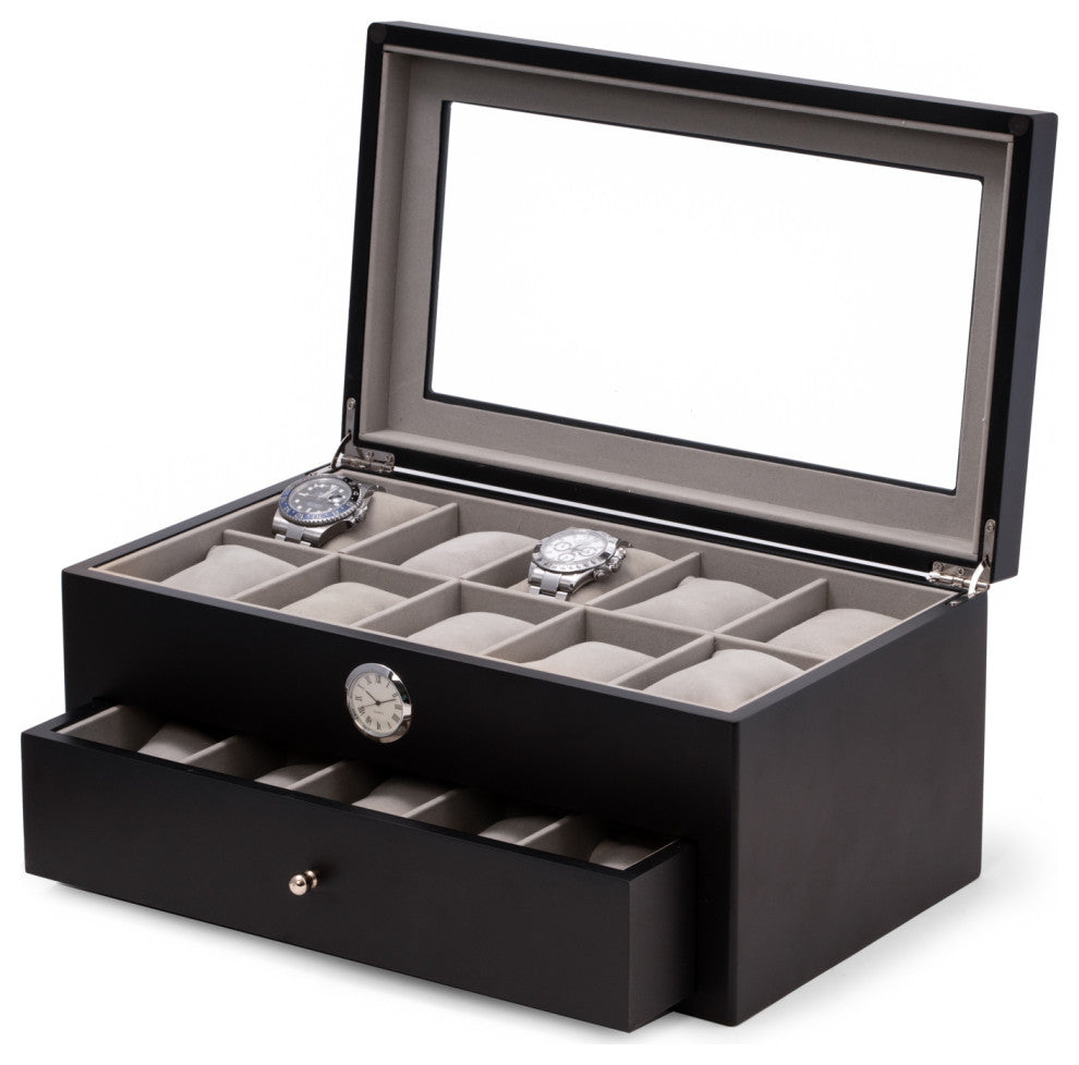 Black Wood Twenty Watch Box, Quartz Movement Clock