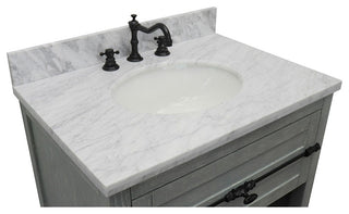 30" Single Vanity, Gray Ash, White Carrara Top, Oval Sink