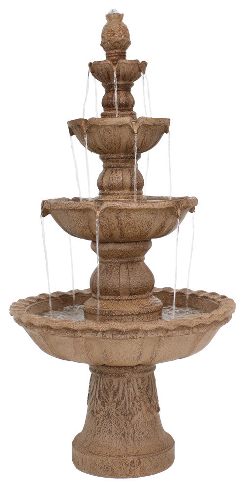 Sunnydaze 4-Tier Pineapple Outdoor Water Fountain Earth Finish Patio Feature-52"