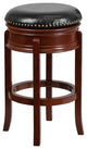 29" High Backless Light Cherry Wood Barstool With Black Leather Swivel Seat